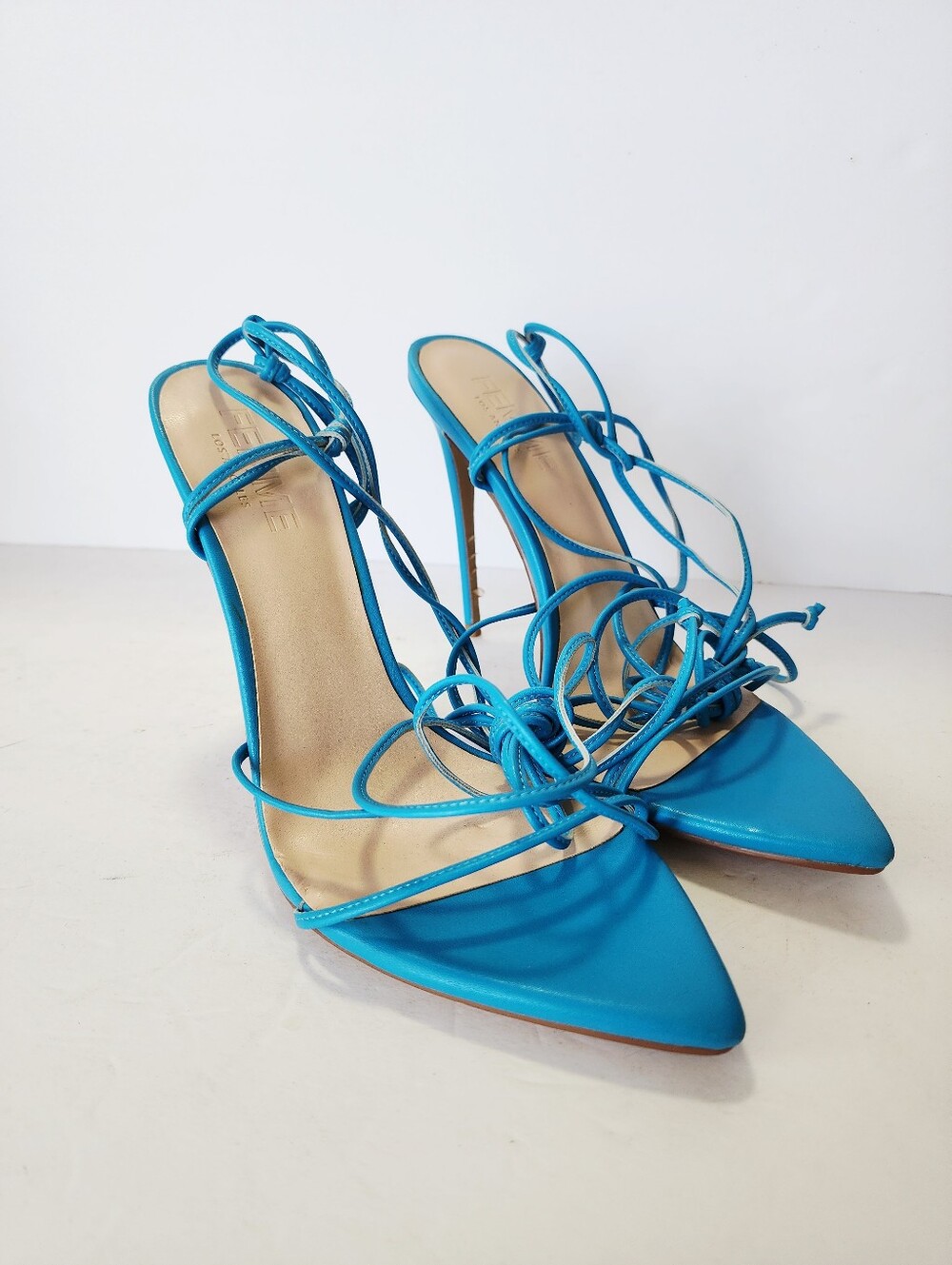 Femme LA Kika Lace Up Blue Strappy Stiletto Sandals with Ankle Wrap Size 42 - Picture 4 of 8